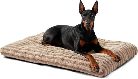 FURTIME Washable XXL Dog Bed for Extra Large Dogs, Giant Deluxe Dog Crate Beds Comfy Fluffy Kennel Pad Anti-Slip Pet Sleeping Mat, Machine Washable Dogs Pillow, 47"x29"x4", Brown