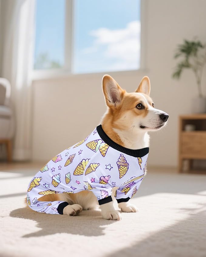 PET SHOW 4 Pack Dog Pajamas for Small Medium Dogs Girl Boy Watermelon Soft Stretchy PJs Whale Ice Cream Jumpsuit Dog Floral Onesies Outfits with Sleeve Pets Breathable Summer Clothes Costume XL