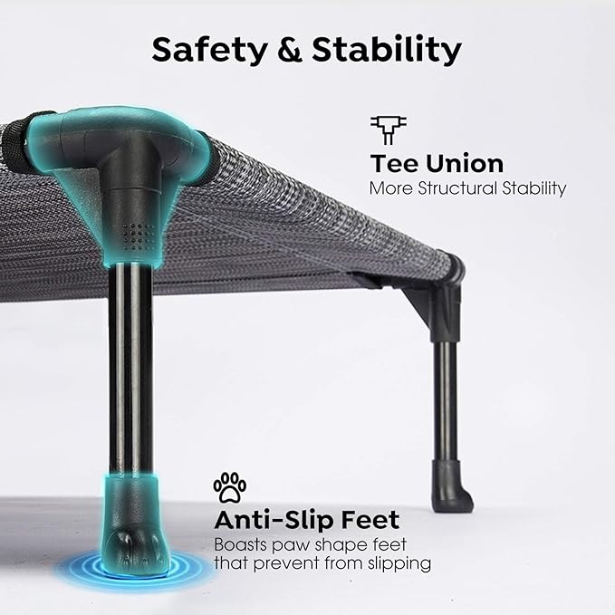 Veehoo Outdoor Elevated Dog Bed for Small Dogs, Cooling Raised Dog Cots Beds Training Platform Off Ground Hammock with Breathable Mesh, No-Slip Feet, 22"x17", Black Silver
