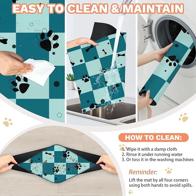 Checkered Absorbent Dog Feeding Mat Quick Dry Diatom Mud Non-Slip Pet Food Placemats Pad with Rubber Backing for Food and Water Bowls 12"x20"