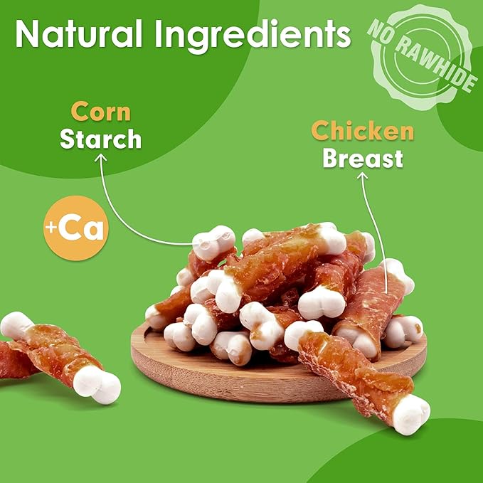 MON2SUN Dog Treats, Chicken Wrapped Calcium Bones Without Rawhide, 2.3 Inch Training Treats for Teeth Cleaning and Fresh Breath, Chews for Puppy and Small Dogs (28 Count - Pack of 1)