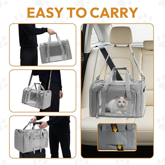 Cat Carrier, Pet Carrier for Small/Medium Cats Dogs (Up to 16 lbs), Cats Carrier Soft-Sided, Portable Foldable Pet Bag, Large Comfort Carrier for Outdoor Travel