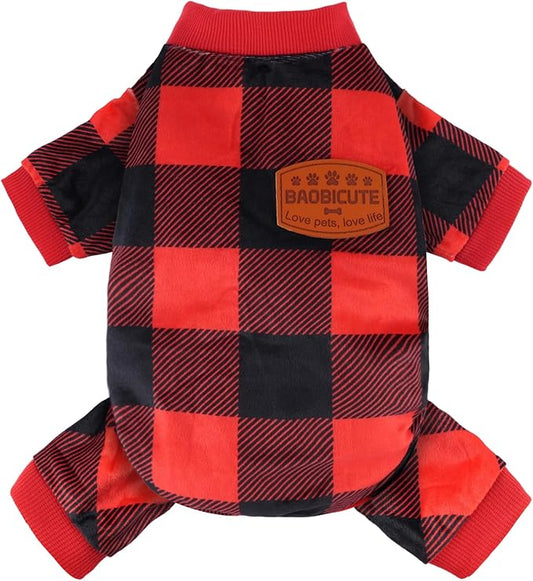 Dog Christmas Pajamas Soft Velvet Red Plaid Dog Christmas Outfit Warm Pet Winter Clothes for Small Medium Large Pet Dogs Cats