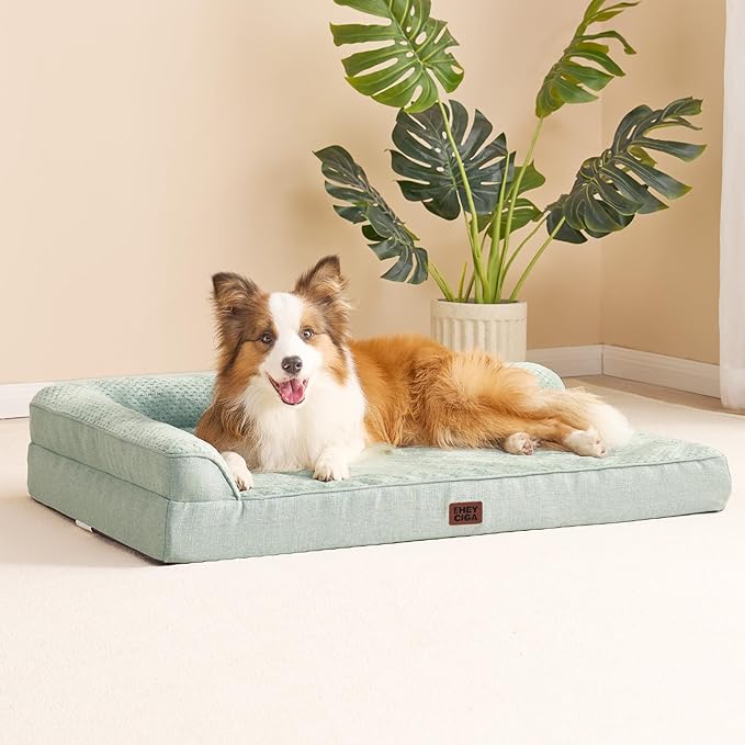 EHEYCIGA Memory Foam Dog Bed Large Sized Dogs, Pet Bed for Large Dog for Crate with Waterproof Liner, Pet Couch Bed Orthopedic with Washable Removable Cover, 35x23x6 Inches, Greyish Green
