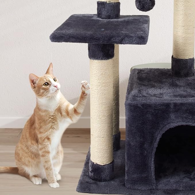 FISH&NAP Cute Cat Tree Kitten Cat Tower for Indoor Cat Condo Sisal Scratching Posts with Jump Platform Cat Furniture Activity Center Play House Smoky Grey