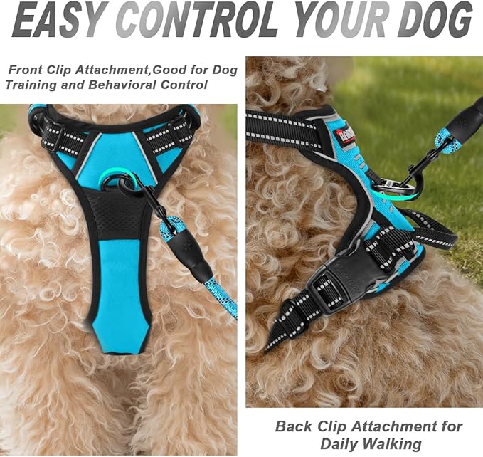 BARKBAY No Pull Dog Harness Front Clip Heavy Duty Reflective Easy Control Handle for Large Dog Walking(Blue,XS)
