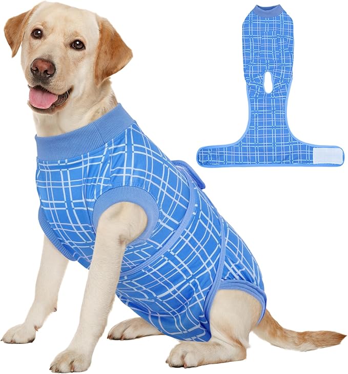 Kuoser Dog Recovery Suit for Female Male Dogs, Post-Surgery Bodysuit for Spay Neuter, Dog Onesie After Surgery, Anti-Licking Pet Surgical Recovery Suit, Blue XXL