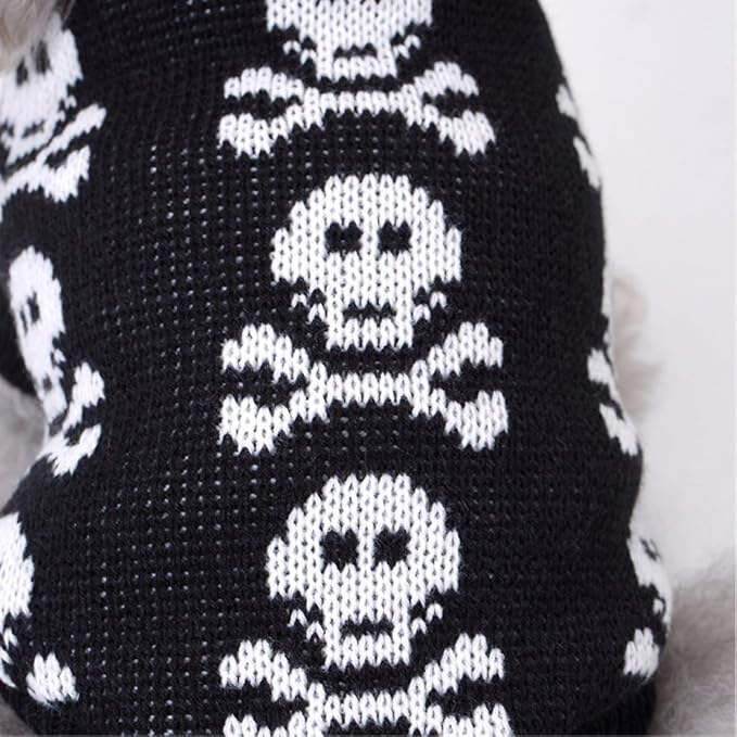 Skull Dog Sweater Holiday Halloween Christmas Pet Clothes Soft Comfortable Dog Clothes - Black