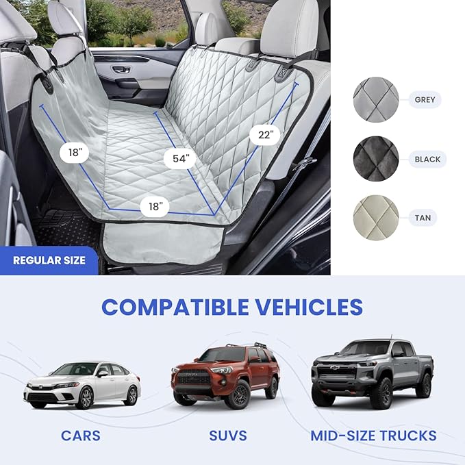 4Knines Dog Backseat Cover with Hammock for Cars, SUVs, and Trucks – Waterproof Layers, Nonslip Seat Protector, Durable Nylon Clips, K9 Shield with Heavy Duty Thread, (Regular, Black)