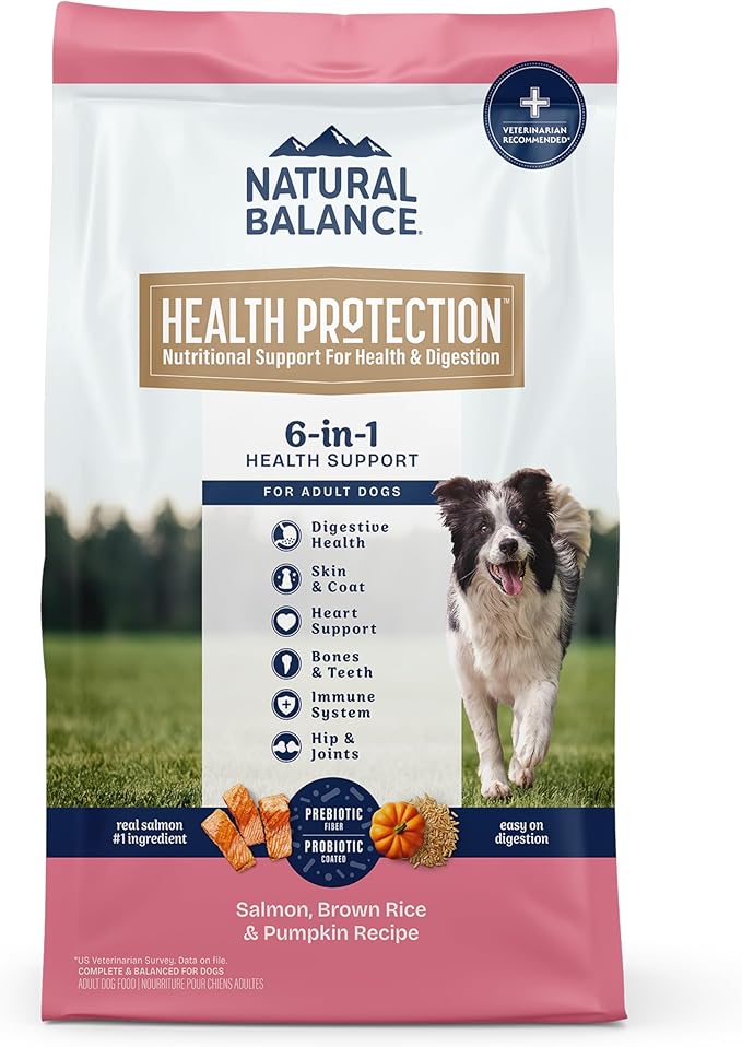 Natural Balance Health Protection Dry Dog Food – Whole Body Health, Easy on Digestion Dog Food Made with Salmon, Brown Rice & Pumpkin for Dogs - 4lbs.