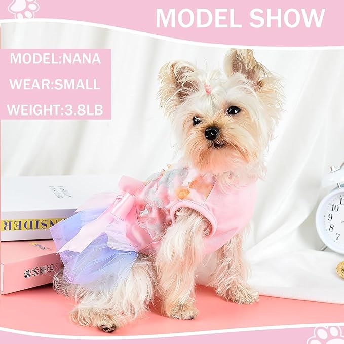 Dog Dress for Spring Summer, Small Dogs Girl Skirt Female Puppy Dresses Pet Yorkie Chihuahua Tulle Dress,Birthday Party Lace Costume Tutu Apparel