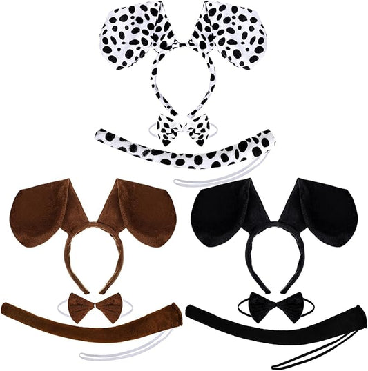 Bencailor 3 Sets Halloween Puppy Costume Accessories Dog Headband Ears and Tail Bow Tie Set Cute Dog Headband Bowtie Tail for Adult