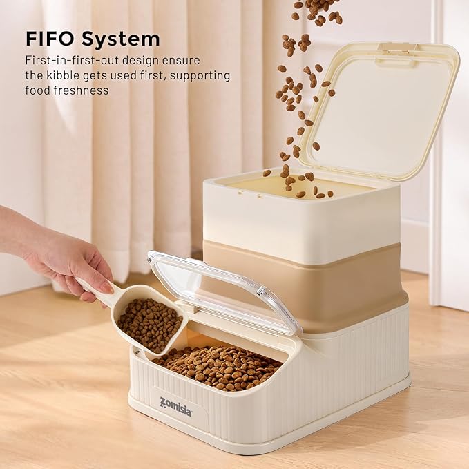 25lbs Dog Food Storage Container - First-in, First-out Easy Dispense Base for Freshness, Collapsible Pet Food Storage Containers with Transparent Lid and Scoop