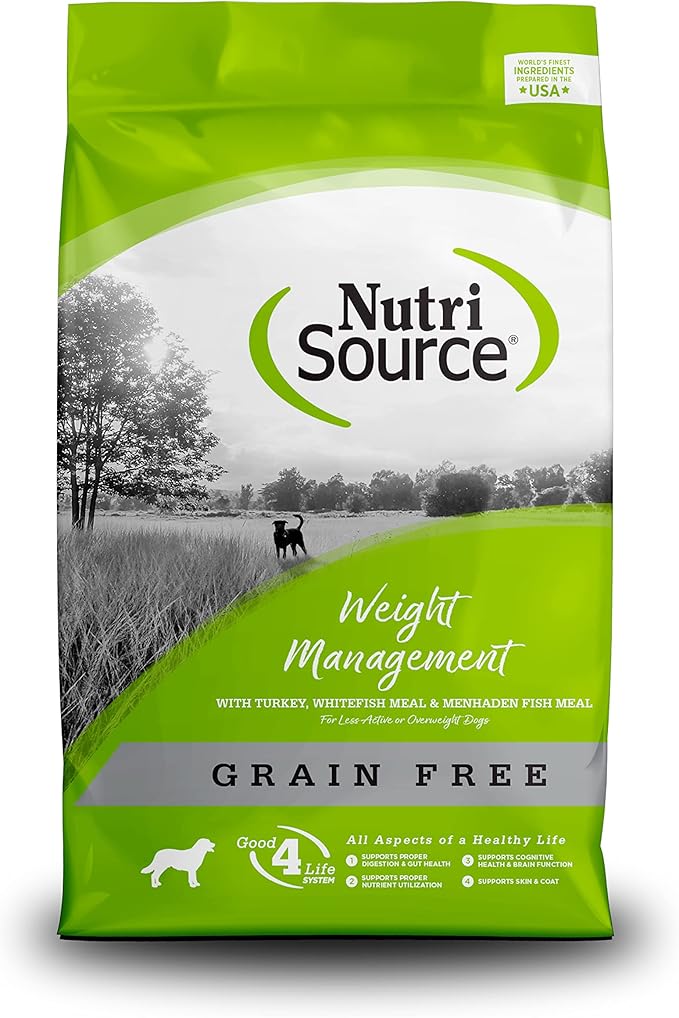 NutriSource Grain Free Dry Dog Food for Weight Management, Turkey, Whitefish Meal and Menhaden Fish Meal, 26LB
