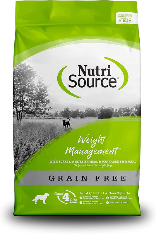 NutriSource Grain Free Dry Dog Food for Weight Management, Turkey, Whitefish Meal and Menhaden Fish Meal, 26LB