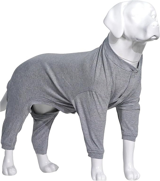 Lovelonglong Four Feet Dog Lightweight Pajamas, Pure Cotton Dog Jumpsuits 4 Legs Dog Onesies T-Shirt Stylish PJS Puppy Costume for Large Medium Small Dogs Gray L
