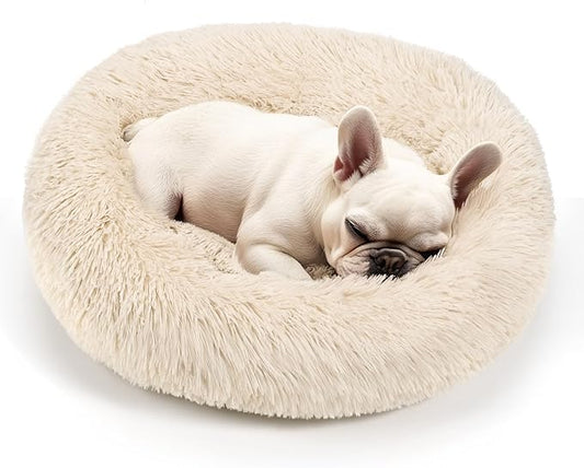 Dogs Bed for Small Dogs, Anti-Anxiety Washable Round Bed (Light Brown, 24.0" L x 24.0" W x 8.0" Th)