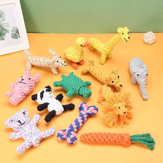Sumind 12 Pcs Dog Rope Toys for Aggressive Chewers Valentine Gifts for Puppy Animal Rope Chew Toy Interactive Toys for Small Medium Large Dog Pets Puppy Playtime, 12 Styles(Giraffe)