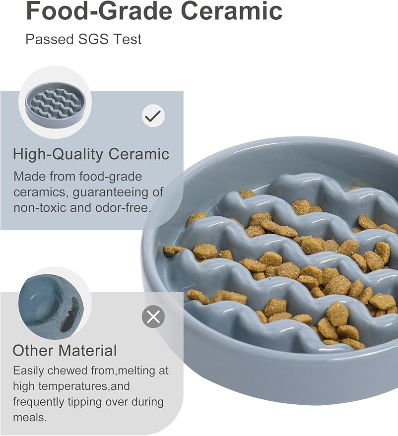 Ceramic Maze Dog Slow Feeder with Non-Slip Silicone Rim – Heavy-Duty Stoneware Bowl with Puzzle Pattern for Bloating & Obesity Prevention (Ice Blue-S)
