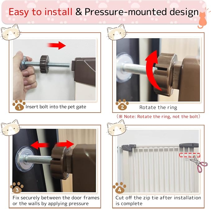 Lumizone Extra Tall Cat Gate 61.02" High Pressure Mounted Extra Wide 42.52"-46.64" (17Sizes) 1.37" Gap No Drilling Auto-Close Tall Pet Gate for Dogs (Cream, 42.52"-46.64"/108-118cm)