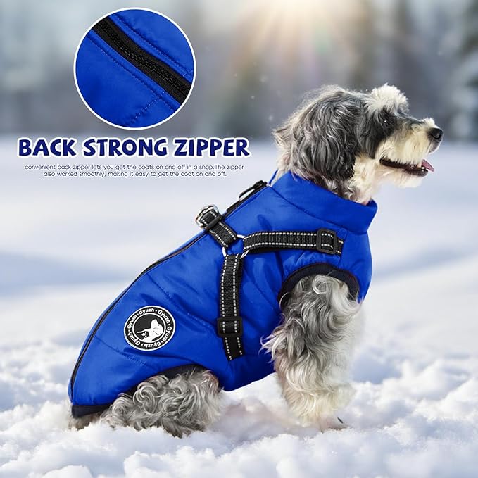 Gyuzh Dog Coat with Harness Puppy Coats Small Dog Harness Jacket Winter Waterproof Jackets for Smal Medium Large Dogs