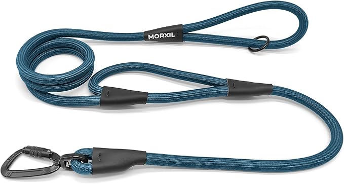 Rope Dog Leash with Two Handles, 6 Foot Heavy Duty Dog Leash with Aviation Aluminum Auto Locking Carabiner, Strong Nylon Pet Lead for Small, Medium, Large Dogs (Navy Blue, 6FT-Two Handle)