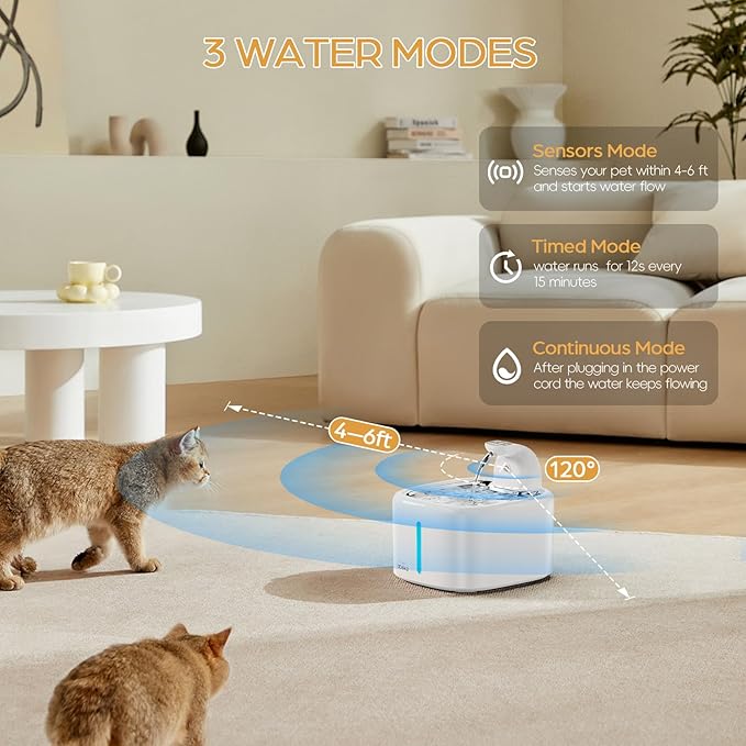 Wireless Cat Water Fountain, 118oz/3.5L Battery Operated Cat Fountain with Stainless Steel Tray, Ultra Quiet with Motion Sensor Automatic Pet Water Dispenser (White, Medium)