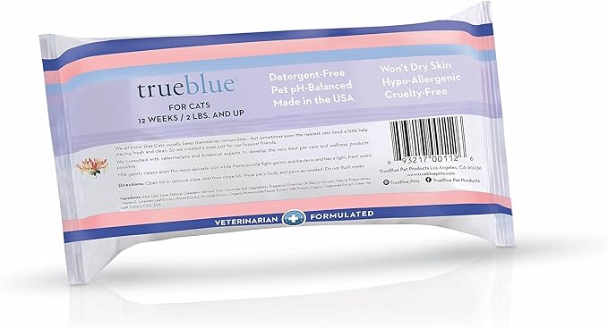 TrueBlue Milk & Honeysuckle Fresh Fur Cat Cleaning Wipes - Pre-Moistened Cleansing Pads for Cleaning Dirty Paws, Coats, Cats, Kittens – Extra Large – 8”x7” – 100 Count