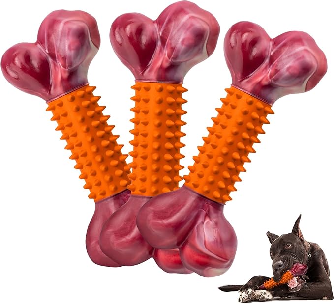 Apasiri Dog Toys for Aggressive Chewers Peanut Butter Flavored: 3-Pack Dog Bones for Large Dogs, 8" Chew Toys Long-Lasting, Tough Nylon & Rubber Dogs Toys