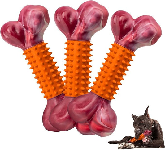 Apasiri Dog Toys for Aggressive Chewers Peanut Butter Flavored: 3-Pack Dog Bones for Large Dogs, 8" Chew Toys Long-Lasting, Tough Nylon & Rubber Dogs Toys