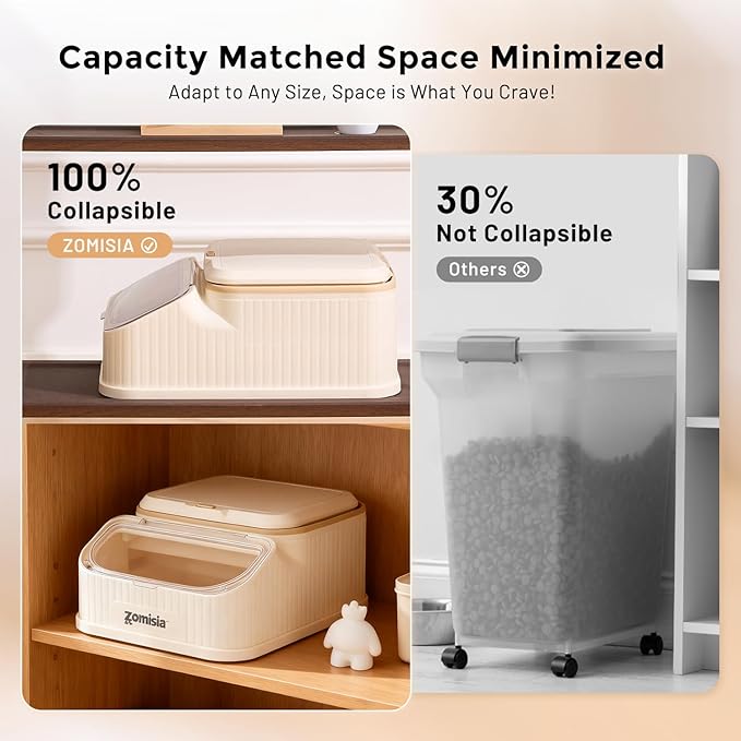 25lbs Dog Food Storage Container - First-in, First-out Easy Dispense Base for Freshness, Collapsible Pet Food Storage Containers with Transparent Lid and Scoop