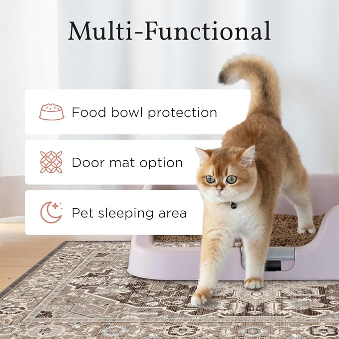 Lovewag Cat Litter Mat 2 Pack - Large 36x48 Machine Washable Easy Clean Non-Slip Waterproof Trapping Mats for Cats - Caramel Brown