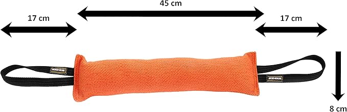 Dingo Gear French Linen tug Toy for Dog, Dog Bumper for Training, Agility, tug of war, Dog bite Pillow for Strong Dog, 2handles 18" Orange S00085
