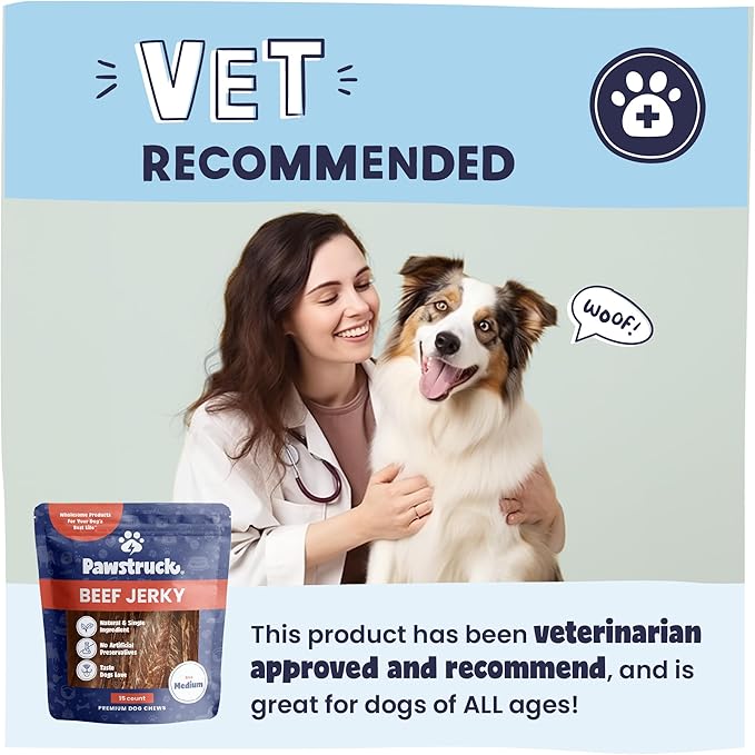 Pawstruck Premium Beef Jerky Dog Treat Chews, 4"-6" Strips – Hip & Joint Health, Naturally Rich in Glucosamine & Chondroitin, No Added Preservatives – 15 Count