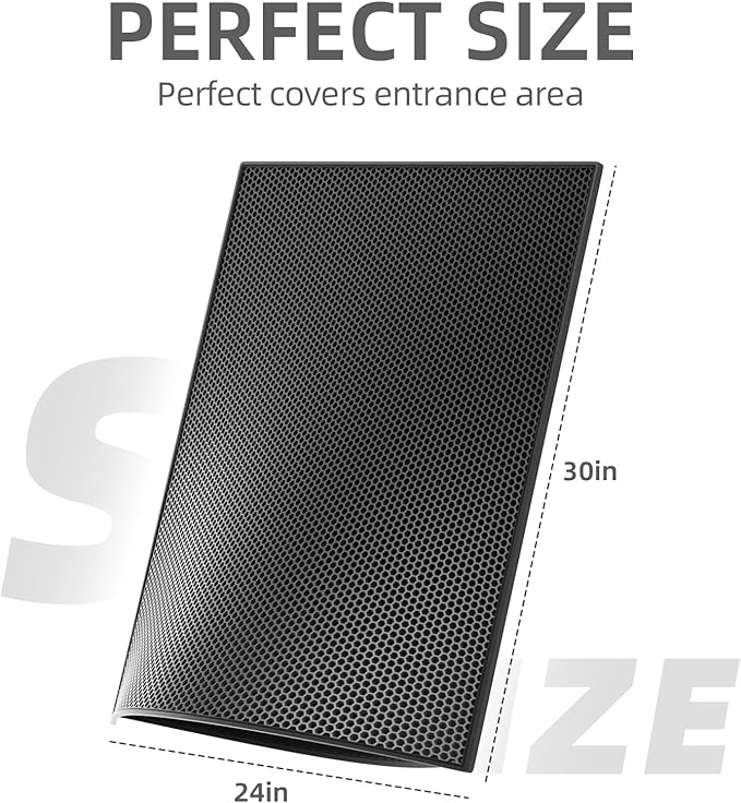ESTHELLO Cat Litter Mat Large, Cat Litter Trapping Mat, Honeycomb Double Layer Design, Easy to Clean,Washable (30’’ x 24’’ Black