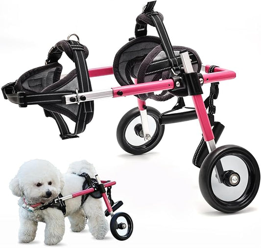 Wheelchair for Dogs, Pet Baby Adjustable Dog Wheelchair for Back Legs with Dog Leash, Lightweight Doggie/Doggy Carts with Wheels for Small Pets Hind Limbs, Disabled Hind Legs Walking Stable, Pink, XS