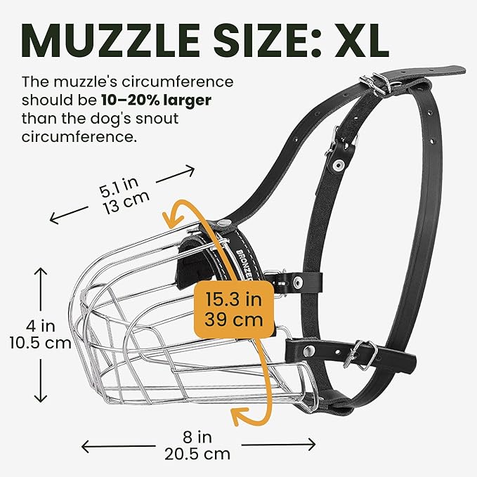BRONZEDOG Wire Dog Muzzle German Shepherd for Medium Large Dogs Adjustable Durable Metal Basket for Biting Chewing Barking (XL)