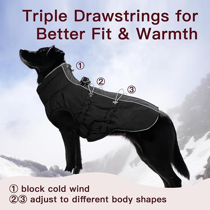 Small Dog Coat Dog Winter Jacket Warm Zip Up Snowsuit Dog Harness Vest Reflective Water-Resistant Dog Coat Dog Snow Jacket for Small Dogs Yorkie, Toy Poodle, Black