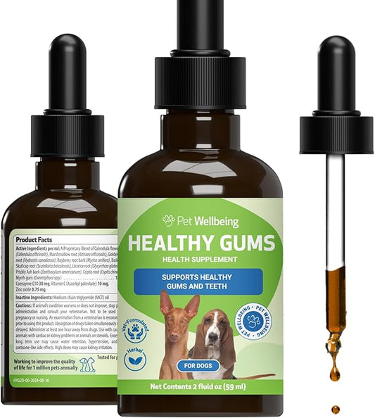 Pet Wellbeing - Healthy Gums for Dogs - Natural Supplement for Healthy Gums, Teeth and Breath Against Dog Gingivitis - 2oz (59ml).