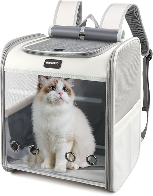Cat Carrier Backpack, Large Pet Carrier Backpack, Cat Travel Backpack with Breathable Mesh, Cats Backpack Carrier for Small Dog Kitten Cats Carrying Bag, Pet Backpack for Hiking, Light Gray