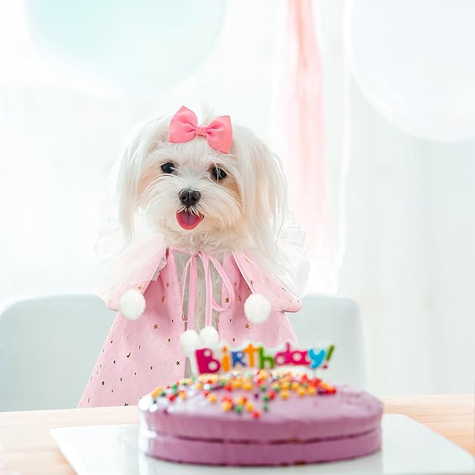 KOUPA Pet Wedding Costume for Cat Small Dogs, Sparkly Cat Clothes Tulle Cloak for Puppy Kitten, Halloween Dog Outfit Suit for Party Holiday Christmas, Pink