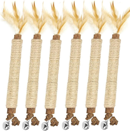 Tocirelo Kitten Chew Toys Teething - 6Pack Natural Silvervine Sticks for Cats, Matatabi Cat Feather Toy Chew Sticks, Cat Teeth Cleaning Treats for Indoor Bored Kitten