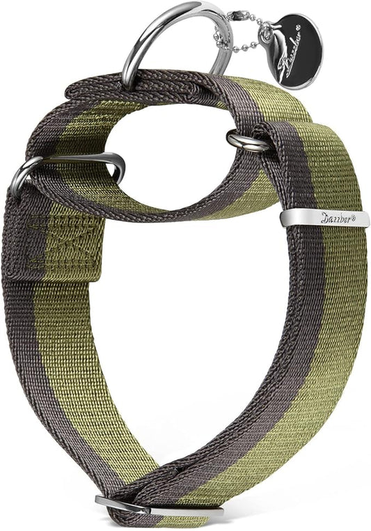 Martingale Collar 1.5 Inch Wide 1200D Extra Strong Nylon Dog Collar, No Pull Heavy Duty Dog Collar with 2-Color Stripe for Medium to XLarge Dogs (Extra Large, 1 1/2 Inch Wide, Military Green)