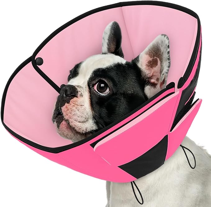 Queenmore Dog Cones for Small Dogs, Soft Cone for Dogs After Surgery, Adjustable Comfy Cone for Dogs & Cats, Comfortable Pet Cone After Surgery for Wound Healing, Pink S