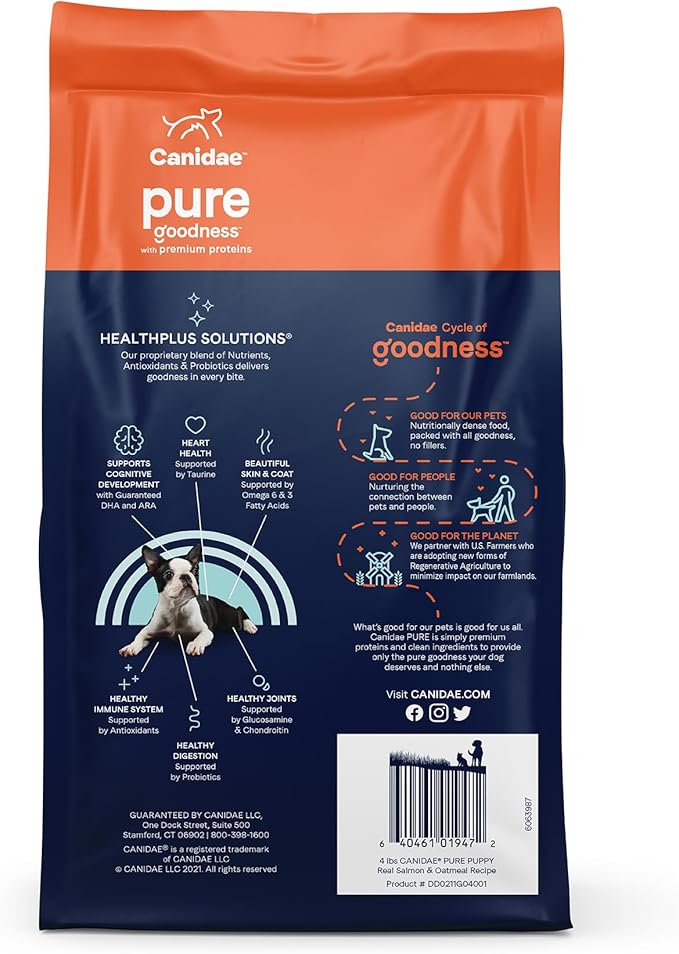 CANIDAE Pure Limited Ingredient Premium Puppy Dry Dog Food, Real Salmon & Oatmeal Recipe, 4 lbs, with Wholesome Grains