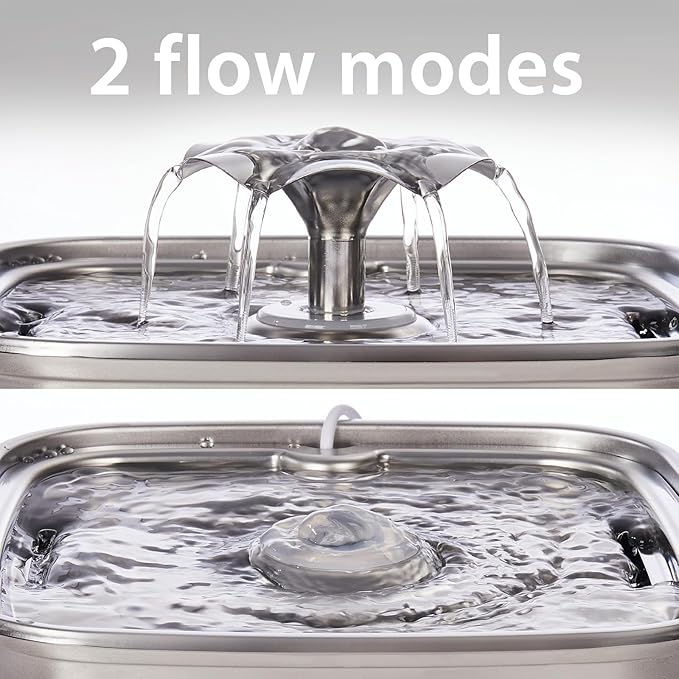 Veken Innovation Award Winner Stainless Steel Cat Water Fountain, 108oz/3.2L Automatic Pet Fountain Dog Water Dispenser with Replacement Filters & Silicone Mat for Cats, Dogs, Multiple Pets (Silver)