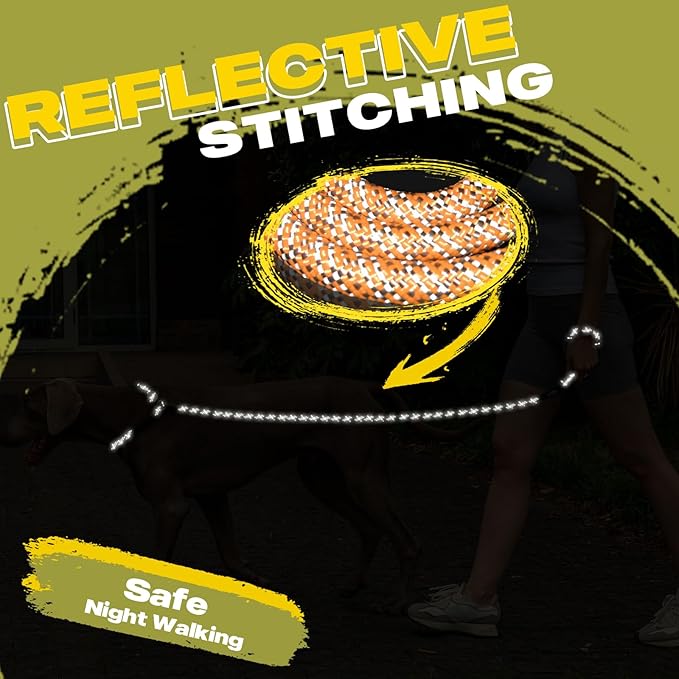 Fida Durable Slip Loop Lead for Large, Medium Dogs, 6 FT x 1/2" Heavy Duty, Comfortable Strong Rope, No Pull Pet Training Leash with Highly Reflective, Orange