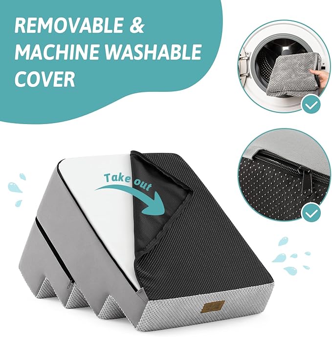 Dog Stairs for Small Dogs, 4 Tier Removable Pet Stairs for Couch and Bed, 17.7" H Dog Steps for Old Cats, Puppy, Small Dogs, 15.7x23.6x17.7 inch, Gray