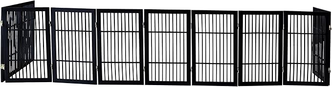 Pet Dog Gate Strong and Durable Freestanding Folding Acacia Hardwood Portable Wooden Fence Indoors or Outdoors by Urnporium (Black Pet Gate, 10 Panel 30" Tall)