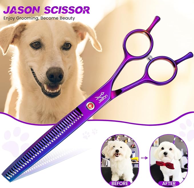 JASON Grooming Scissors for Dogs - Sharp Thinning Dog Shear with Muffler Pad, Stainless Steel Dog Grooming Shears Professional Texture Scissors for Pets